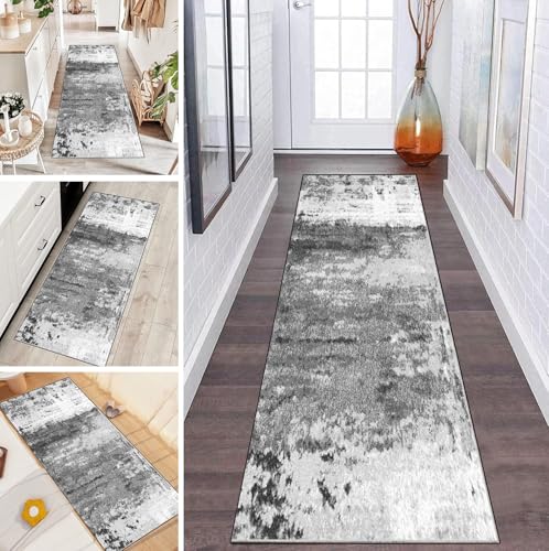 LUMIPAP Teppich Läufer Flur Teppichläufer Küchenläufer Küche Teppiche rutschfest Waschbar Bettvorleger für Flur Waschküche, 40x270cm Schwarzgraue Tintenkunst von LUMIPAP