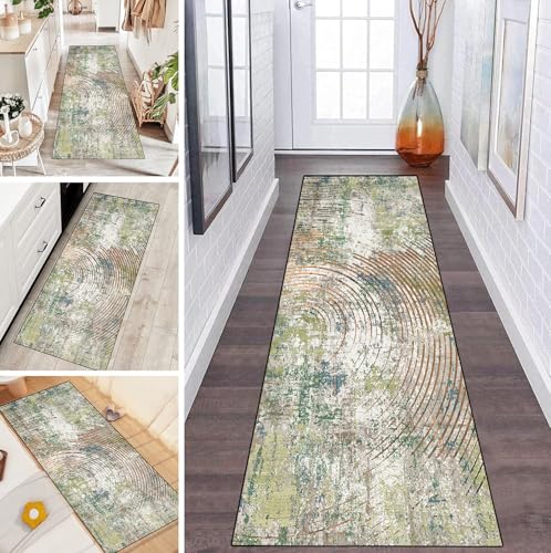 LUMIPAP Teppich Läufer Flur Teppichläufer Küchenläufer Küche Teppiche rutschfest Waschbar Bettvorleger für Flur Waschküche, 40x350cm Grün im türkischen Stil von LUMIPAP