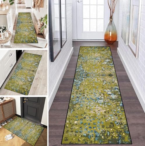 LUMIPAP Teppich Läufer Flur Teppichläufer Küchenläufer Küche Teppiche rutschfest Waschbar Bettvorleger für Flur Waschküche, 60x120cm Kunst Abstrakt Grün von LUMIPAP
