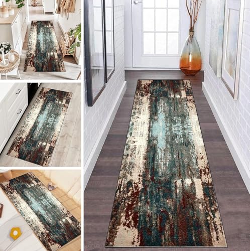 LUMIPAP Teppich Läufer Flur Teppichläufer Küchenläufer Küche Teppiche rutschfest Waschbar Bettvorleger für Flur Waschküche, 80x170cm Blau-braune Tintenkunst von LUMIPAP