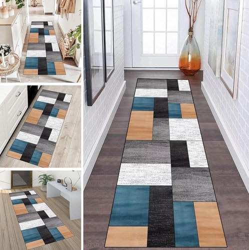 LUMIPAP Teppich Läufer Flur Teppichläufer Küchenläufer Küche Teppiche rutschfest Waschbar Bettvorleger für Flur Waschküche, 90x250cm Orange blau schwarz Retro LUMIPAP Teppich Läufer Flur Teppichläufer Küchenläufer Küche Teppiche rutschfest Waschbar Bettvorleger für Flur Waschküche, 90x250cm Orange blau schwarz Retro von LUMIPAP