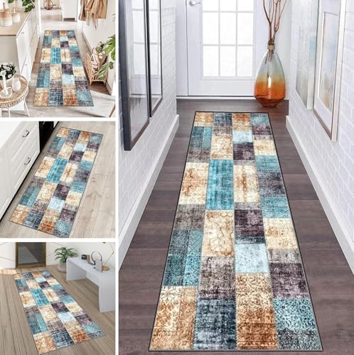 LUMIPAP Teppich Läufer Flur Teppichläufer Küchenläufer Küche Teppiche rutschfest Waschbar Bettvorleger für Flur Waschküche, 90x350cm Orange Blau Grau Vintage LUMIPAP Teppich Läufer Flur Teppichläufer Küchenläufer Küche Teppiche rutschfest Waschbar Bettvorleger für Flur Waschküche, 90x350cm Orange Blau Grau Vintage von LUMIPAP