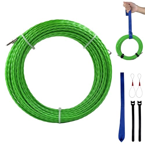 LUMITERRA Kabeleinziehhilfe 30m mit 3 Führungsfeder und 4 mm Einziehband, Einziehspirale Einziehdraht, Kabeleinzug Einziehhilfen Ideales Einzugsband zur Kabelverlegung Leerrohre, Grün von LUMITERRA