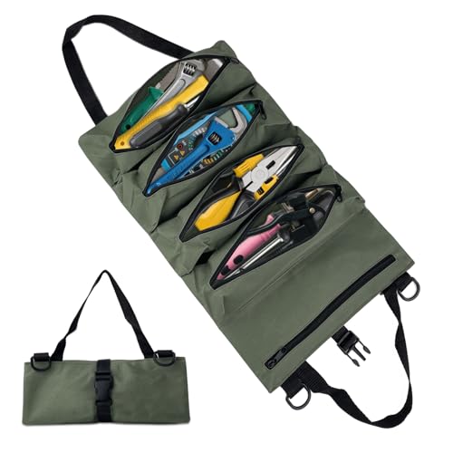 LUMITRRA Werkzeug Rolltasche, Canvas Schraubenschlüssel Werkzeugtasche, Mehrzweck Rolltasche mit 5 Reißverschlusstaschen, mit Verstellbarem Schultergurt und Tragegriff, Ideal für Klempner Handwerker von LUMITERRA