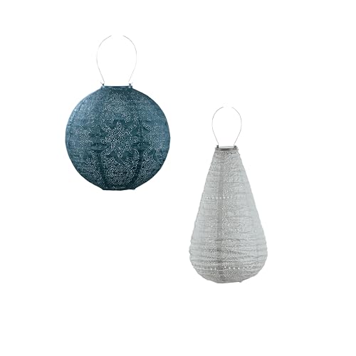 LUMIZ Solarlaterne - für Außen - Iris Satz - 2 Stück - Gartenbeleuchtung - Solarlampen - Gartendeko - 28cm - Silber von LUMIZ