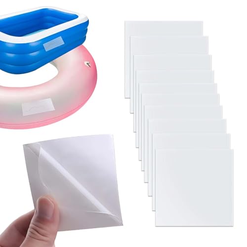 LUMOOM 10 Stück Aufblasbares Reparaturset wasserdicht, Selbstklebend Reparaturflicken, TPU Pool Reparaturband, Transparent Reparatur Flicken, für Pool, Luftmatratze Hüpfburg (10x10cm) von LUMOOM