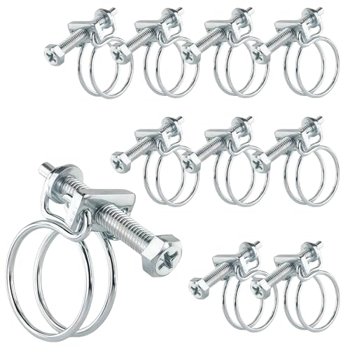 LUMOOM 10 Stück Doppeldraht Schlauchschellen, Edelstahl Schlauchschellen, Einstellbar Drahtschlauchschellen, Schlauchklemmen für Familie Wasser Rohr Automobil Tubing (17-20mm) von LUMOOM