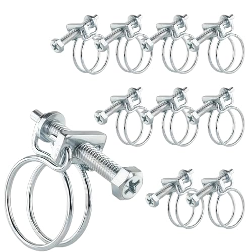 LUMOOM 10 Stück Doppeldraht Schlauchschellen, Edelstahl Schlauchschellen, Einstellbar Drahtschlauchschellen, Schlauchklemmen für Familie Wasser Rohr Automobil Tubing (21-25mm) von LUMOOM