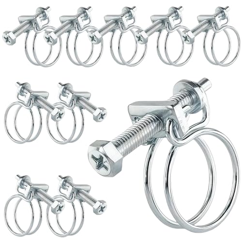 LUMOOM 10 Stück Doppeldraht Schlauchschellen, Edelstahl Schlauchschellen, Einstellbar Drahtschlauchschellen, Schlauchklemmen für Familie Wasser Rohr Automobil Tubing (45-50mm) von LUMOOM