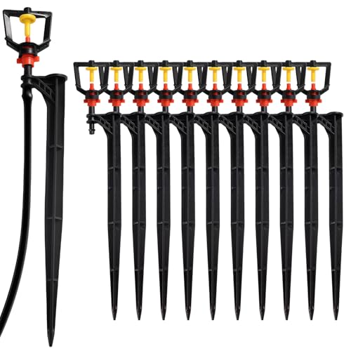 LUMOOM 10 Stück Garten Bewässerung Sprinkler, 360 Grad Einstellbare Sprühdüse, Refraktionssprühdüse, für 1/4 (4-7 mm) Rohr, für Mikro-Tropfsystem und Garten von LUMOOM