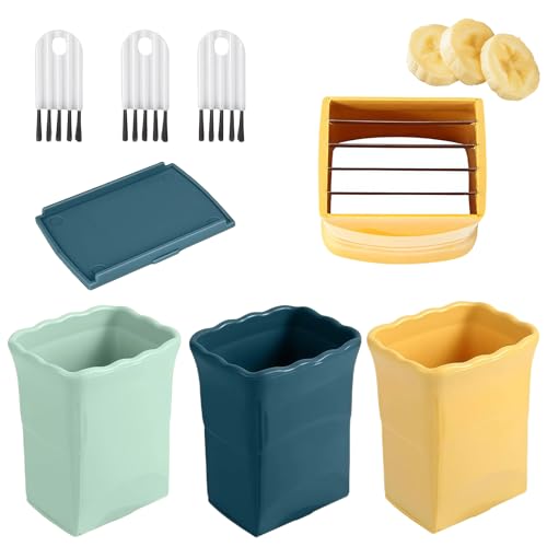 LUMOOM 3 Stück Edelstahl Obstschneider, Cup Slicer Scheiben, Tassenschneider Obst Tasse, Multifunktionaler Tassenschneider, Küchenschneider für Erdbeere Banane Gemüse (Mehrfarbig) von LUMOOM