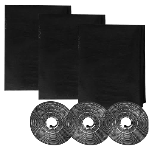 LUMOOM 3 Stück Fliegengitter Fenster, 130 x 150 cm Moskitonetz Fliegennetz, Fensternetz Insektenschutz mit 3 Rollen Selbstklebend, Zuschneidbar Mückenschutz Fenster (Schwarz) von LUMOOM