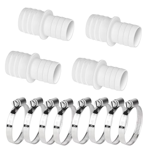 LUMOOM 4 Stück Pool Schlauchverbinder 32mm auf 38mm, Poolschlauch Adapter mit 8 Edelstahl Schlauchschellen, Doppelschlauchtülle zur Verbindung, Pool-Schlauchadapter (Weiß) von LUMOOM