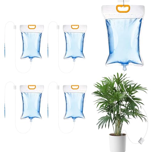 LUMOOM 5er Pack 3.5L Pflanzenbewässerungsbeutel, automatisches Bewässerungssystem und Tropfbewässerungsset mit Regelventil für Zimmerpflanzen Garten Balkon Urlaub von LUMOOM
