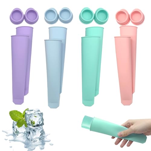 LUMOOM 8 Stück Eisformen Silikon, Wiederverwendbare Stieleisformer, Wassereis Formen BPA Frei mit Deckel, EIS am Stiel Eislutscher Formen, Ice Pop Maker von LUMOOM