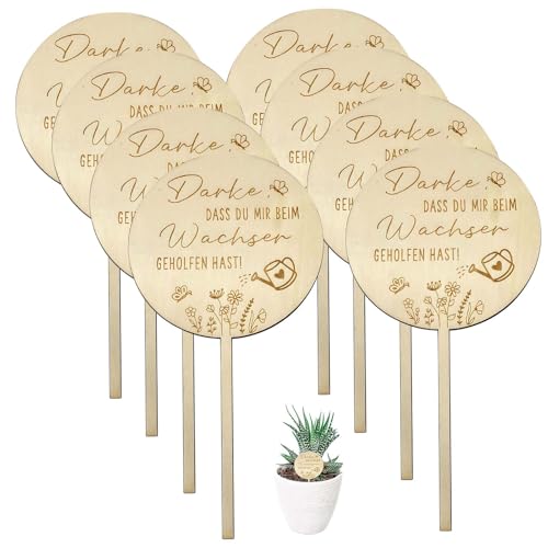 LUMOOM 8 Stück Holz Blumenstecker, Danke Dass Du Mir Beim Wachsen Geholfen Hast, Holzschild mit Spruch, Blumentopf Stecker, Holzschild für Abschiedsgeschenk Kindergarten (B) von LUMOOM