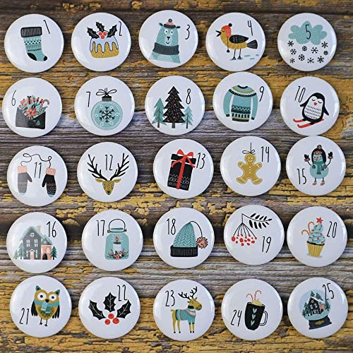 Adventskalender Zahlen Buttons Anstecker 1 Bis 25 Buttons Adventskalender Zahlen Weihnachtskalender Adventskalenderzahlen Nummer Buttons Pins Für DIY Weihnachten Kalender Und Dekorieren Geschenk von LUMoony