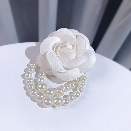LUMoony 1Pcs Perle Quaste Corsage Mode Broschen Stoff Kamelie Blume Brosche Pins Hochzeitsanstecker Brosche Revers Blume Pin Rose Krawatte Perle Bogen Brosche Pin für Braut Brautjungfer von LUMoony