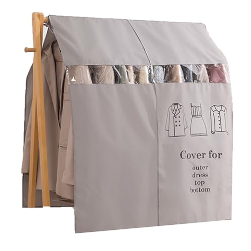 LUNAIZHUO Kleiderständer Abdeckung für Offenen Schrank, Abdeckung Kleiderständer aus Atmungsaktiver Polyester Baumwolle, Staubschutz mit Klarem Fenster(Gray,150x120cm/59x47in) von LUNAIZHUO