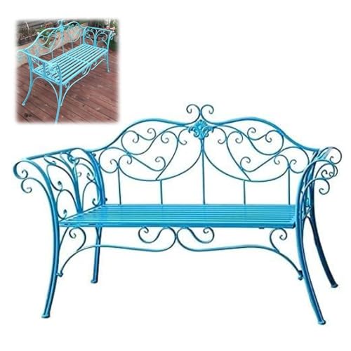 LUNAIZHUO Metallbank, Gartenbänke für Draußen, Retro Deko Stuhl mit Rückenlehne und Armlehne, Wetterfest für Veranda, Rasen, Balkon, Hinterhof(Blue) von LUNAIZHUO