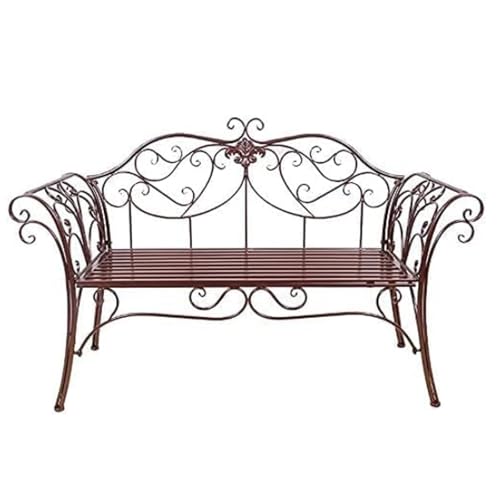 LUNAIZHUO Metallbank, Gartenbänke für Draußen, Retro Deko Stuhl mit Rückenlehne und Armlehne, Wetterfest für Veranda, Rasen, Balkon, Hinterhof(Brown) von LUNAIZHUO