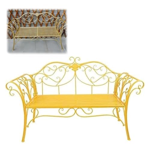 LUNAIZHUO Metallbank, Gartenbänke für Draußen, Retro Deko Stuhl mit Rückenlehne und Armlehne, Wetterfest für Veranda, Rasen, Balkon, Hinterhof(Gold) von LUNAIZHUO