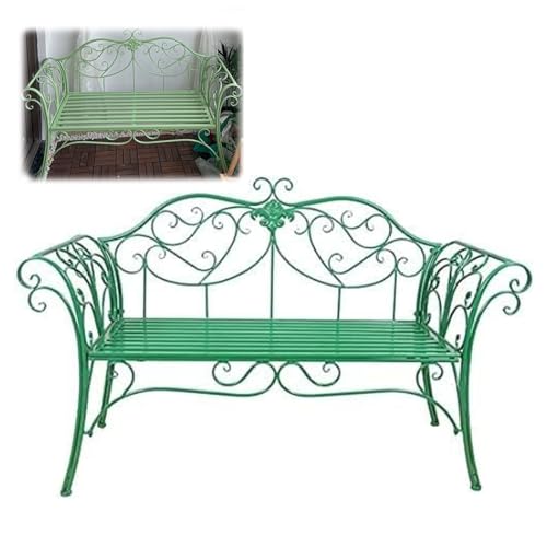 LUNAIZHUO Metallbank, Gartenbänke für Draußen, Retro Deko Stuhl mit Rückenlehne und Armlehne, Wetterfest für Veranda, Rasen, Balkon, Hinterhof(Green) von LUNAIZHUO