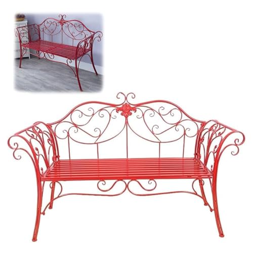 LUNAIZHUO Metallbank, Gartenbänke für Draußen, Retro Deko Stuhl mit Rückenlehne und Armlehne, Wetterfest für Veranda, Rasen, Balkon, Hinterhof(Red) von LUNAIZHUO