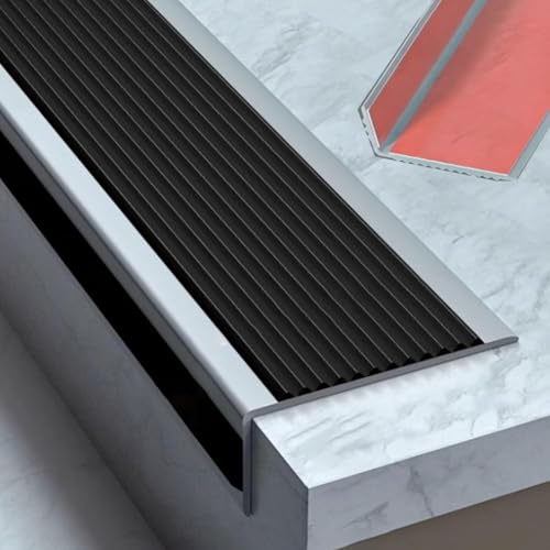 PVC-Treppenkantenschutz, Rutschfeste Stufenkantenleiste für Fliesen/Laminat/Marmor, Winkelprofil Selbstklebend für Schulen, Wohnungen, Unternehmen(Black) von LUNAIZHUO
