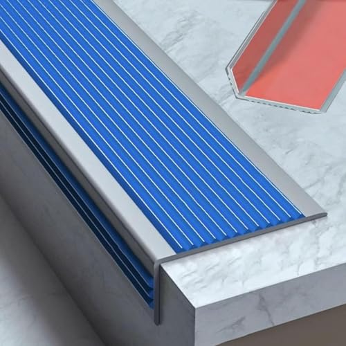 PVC-Treppenkantenschutz, Rutschfeste Stufenkantenleiste für Fliesen/Laminat/Marmor, Winkelprofil Selbstklebend für Schulen, Wohnungen, Unternehmen(Blue) von LUNAIZHUO
