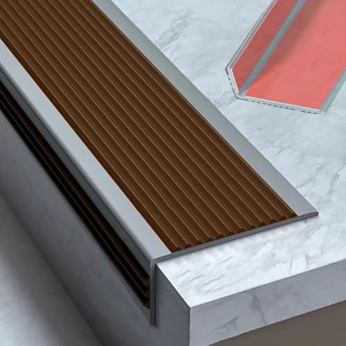 PVC-Treppenkantenschutz, Rutschfeste Stufenkantenleiste für Fliesen/Laminat/Marmor, Winkelprofil Selbstklebend für Schulen, Wohnungen, Unternehmen(Brown) von LUNAIZHUO