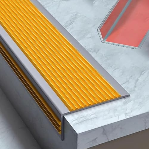 PVC-Treppenkantenschutz, Rutschfeste Stufenkantenleiste für Fliesen/Laminat/Marmor, Winkelprofil Selbstklebend für Schulen, Wohnungen, Unternehmen(Orange) von LUNAIZHUO