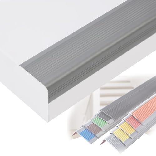 Rutschfeste Treppenkante, 3,3 Fuß Treppenkantenprofil Selbstklebend, L-förmiger Stufenkantenschutz aus PVC-Gummi für den Außen und Innenbereich(Gray,5x2.5cm/2x1in) von LUNAIZHUO