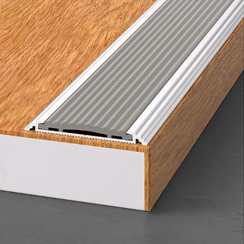 Treppenkantenprofil aus Aluminium, Rutschfeste Treppenstufe mit PVC-Streifen, Treppenkantenschutzstreifen für Innenhöfe, Schulen und Pflegeheime(Gray) von LUNAIZHUO