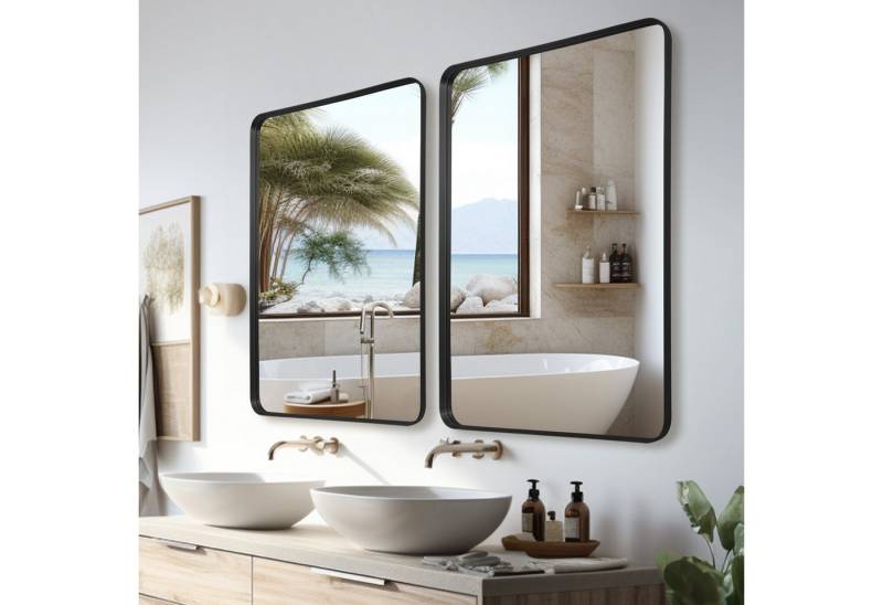 LUNAMIRROR Wandspiegel Moderner Badspiegel mit Metallrahmen in Schwarz/Gold (1-St), für Schlafzimmer, Eingangsbereich, Wohnzimmer, Flur, 75 x 100 cm von LUNAMIRROR