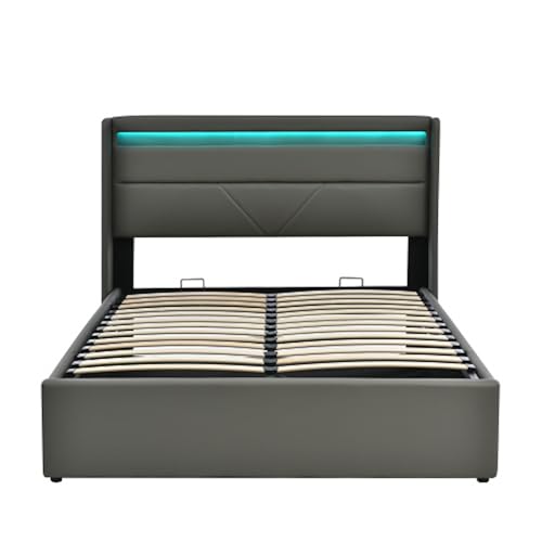LUNEX HOME LED-Bett mit Fernbedienung und viel Stauraum, grau (Matratze nicht im Lieferumfang enthalten, 160 x 200 cm) von LUNEX HOME