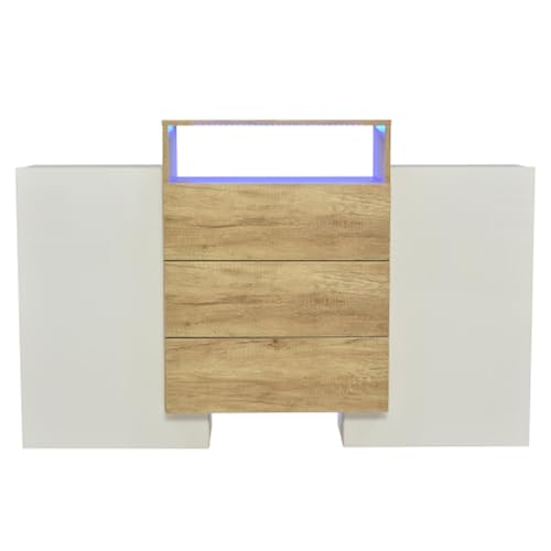 LUNEX HOME Sideboard aus Holz, weiß, mit LED-Beleuchtung, für Wohnzimmer, Küche und Esszimmer von LUNEX HOME