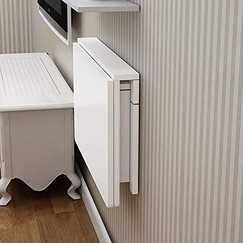 LUNEZY Klapptisch Wandmontierter Klapptisch aus Kiefernholz Klappbarer, schwebender Laptop-Schreibtisch, weißer Küchen- und Esstisch, 60 x 40 cm von LUNEZY
