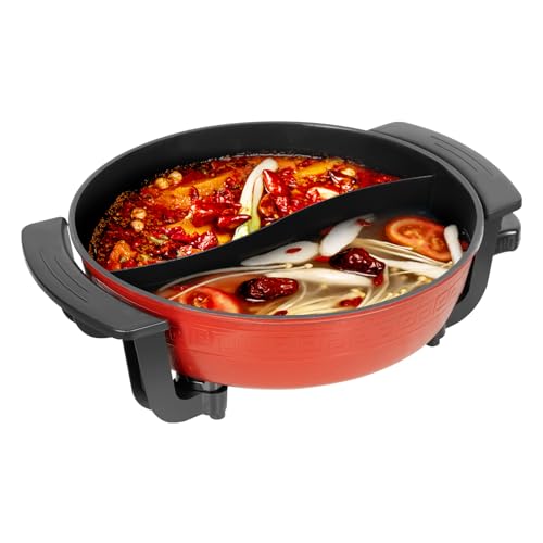LUNICASHA 6L Elektrisch Hot Pot Haushalt, Hot Pot Topf mit 2 Kammern, Feuertopf Suppentopf, Elektrische Wok mit Deckel, Multifunktions Partypfanne, ChinesischerHot Pot Fondue für Party Familientreffen von LUNICASHA