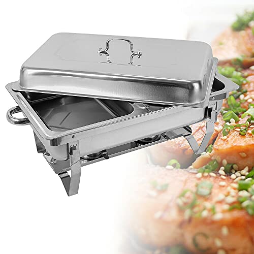 LUNICASHA Edelstahl Chafing Dish Quadratisch, 7,5L Wärmebehälter Speisenwärmer, Buffetwärmer mit Faltbaren Beinen, Bain Marie, Warmhaltebehälter Essen für Catering Buffet und Party von LUNICASHA