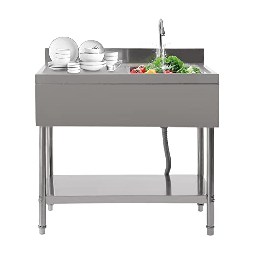 LUNICASHA Edelstahl SpüLtisch Gastro Outdoor Spüle mit Unterschrank Spülbecken Küchenspüle mit Einbauarbeitsplatte & Filterkorb Waschbecken für Gartengarage tragbare Handwäsche von LUNICASHA
