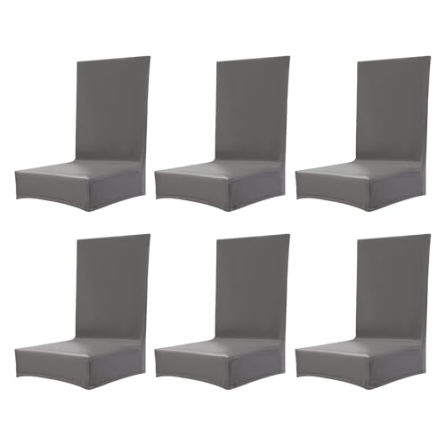LUNICASHA Esszimmer Stuhlhussen PU Leder, 6er Set Stuhlbezug, Stuhl Abdeckung Abnehmbare Waschbar, Stretch-Stuhlabdeckung für Esszimmer Hotel Hochzeit Partys Deko, Dunkelgrau von LUNICASHA