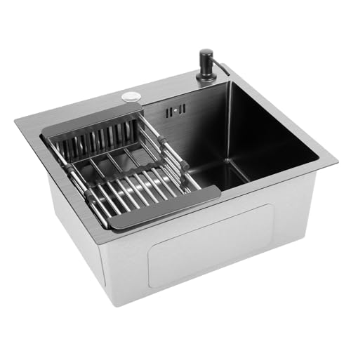 LUNICASHA Küchenspüle, Spülbecken Edelstahl mit Armatur, Granitspüle Edelstahlspüle, Edelstahl 360° Schwenkbare Einbauspüle, inkl. Seifenspender, Ablaufgarnitur, Schwarz, 40 * 45CM von LUNICASHA