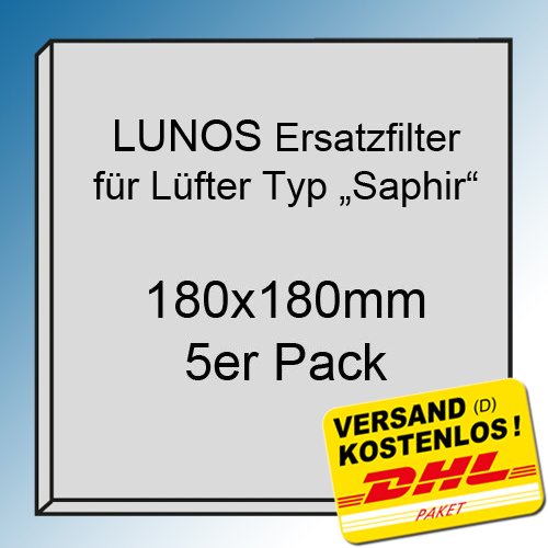 5x Original - Filter - Filtereinsatz für LUNOS "Saphir" Typ 2/FSA - Maße: 180x180mm - Ersatzfilter - Art.-Nr.: 034 185 von LUNOS