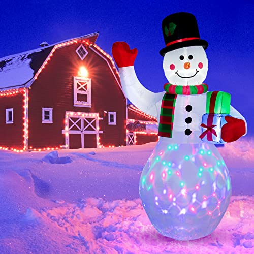8ft Aufblasbarer Schneemann mit LED Licht, LUNSY Aufblasbar Weihnachtsdeko Riesen Christmas Snowman Figur mit Geschenkbox, IP44 Wetterfest Weihnachtsdekoration für Außen Innen Garten Rasen Winterdeko von LUNSY
