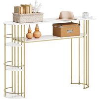 Goldener Konsolentisch - 110 × 30 × 80 cm - Modernes Design mit Metallgestell - Für Eingangsbereich, Flur und Wohnzimmer (Weiß/Marmoroptik) von LUNSY