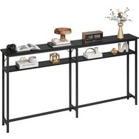Konsolentisch Schmal, 180 x 23 x 100 cm 2 Etagen Konsolentisch mit Stauraum Extra Lang Flurtisch Beistelltisch für Eingangsbereich, Wohnzimmer,Schwarz von LUNSY