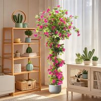 Künstliche Bougainvillea, 185 cm, für drinnen und draußen, Büro, Hochzeit, Heimdekoration, realistische Kunstpflanzen mit Holzstamm und rosa Blüten von LUNSY