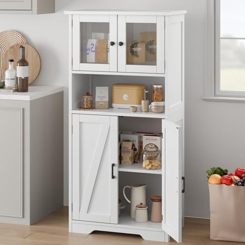 LUNSY 130CM Küchenschrank mit 4 Türen, Hochschrank Buffetschrank mit verstellbarem Einlegeboden, Vitrinenschrank mit 4 Fächer für Küche Wohnzimmer Badezimmer Esszimmer Büro LUNSY 130CM Küchenschrank mit 4 Türen, Hochschrank Buffetschrank mit verstellbarem Einlegeboden, Vitrinenschrank mit 4 Fächer für Küche Wohnzimmer Badezimmer Esszimmer Büro von LUNSY