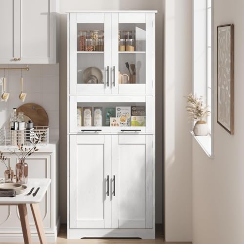 LUNSY 170cm Badezimmerschrank - Badschrank Weiß mit Türen und verstellbarem Einlegeboden, Badschrank Hochschrank mit 5 Fächer Badezimmerschränke für Badezimmer Wohnzimmer Küche (Weiß, 60*30*170 CM) von LUNSY